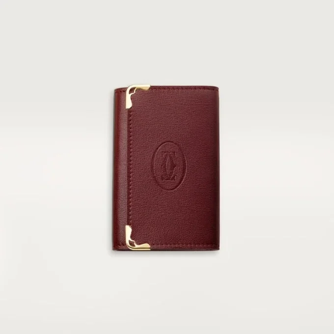 6-Key Key Ring, Must De Cartier – Burgundy Calfskin, Golden Finish – Cartier