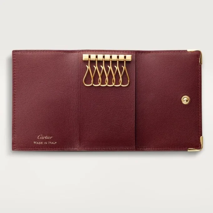 6-Key Key Ring, Must De Cartier – Burgundy Calfskin, Golden Finish – Cartier