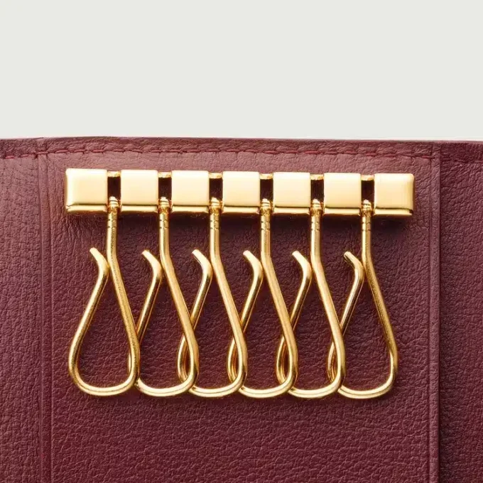 6-Key Key Ring, Must De Cartier – Burgundy Calfskin, Golden Finish – Cartier