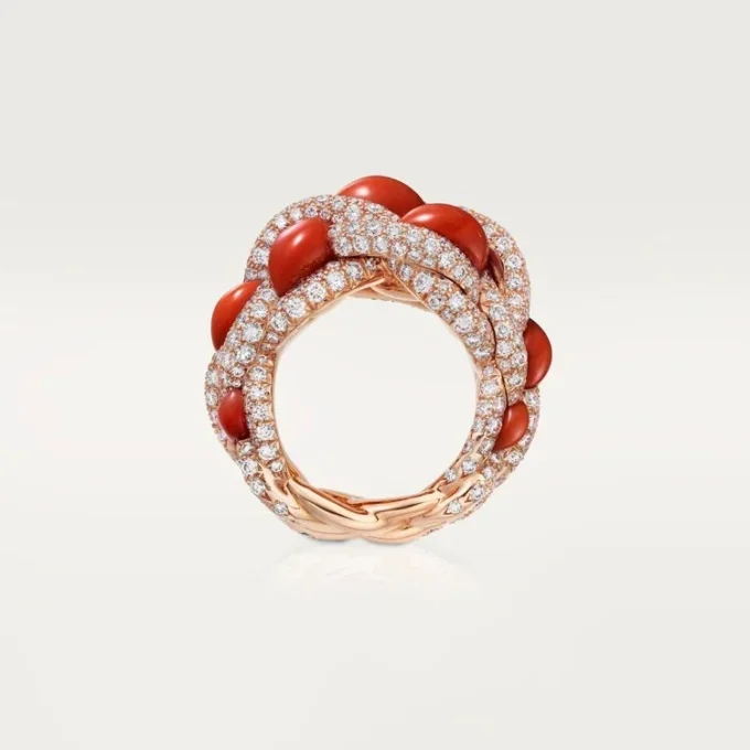 Cartier Libre Tressage Ring, Coral