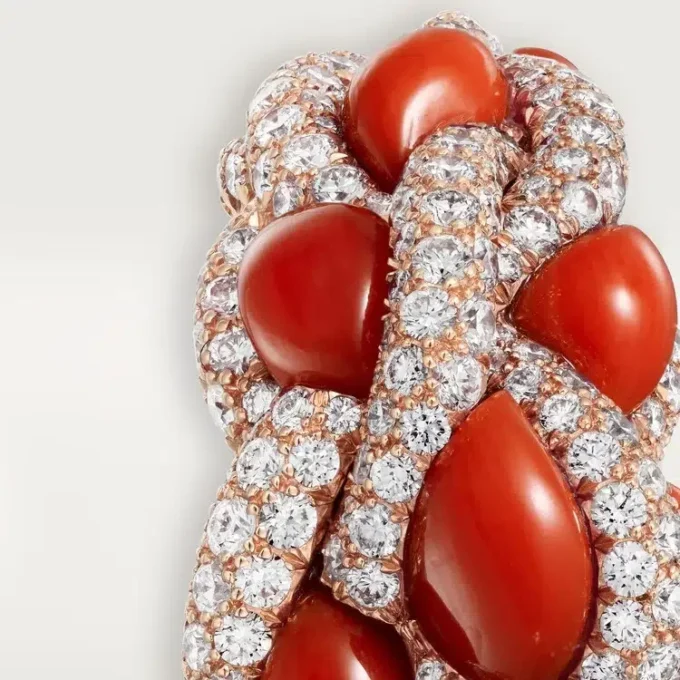 Cartier Libre Tressage Ring, Coral