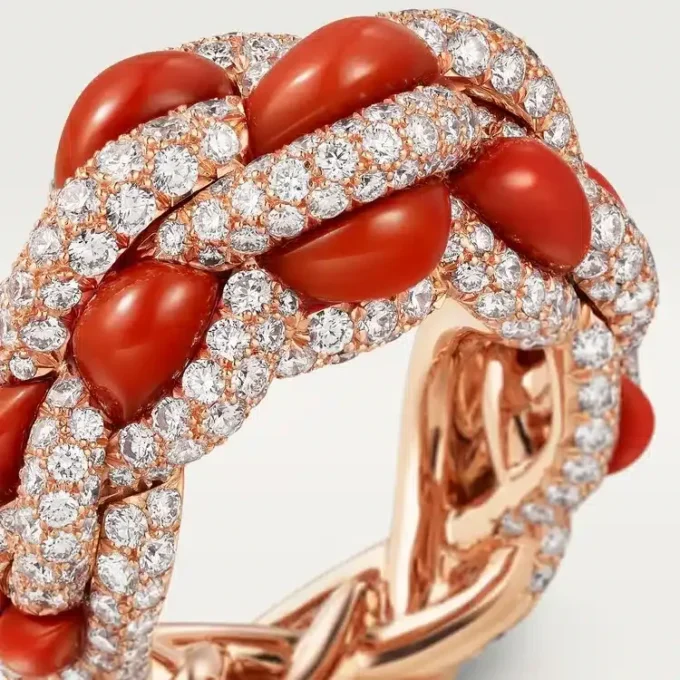 Cartier Libre Tressage Ring, Coral