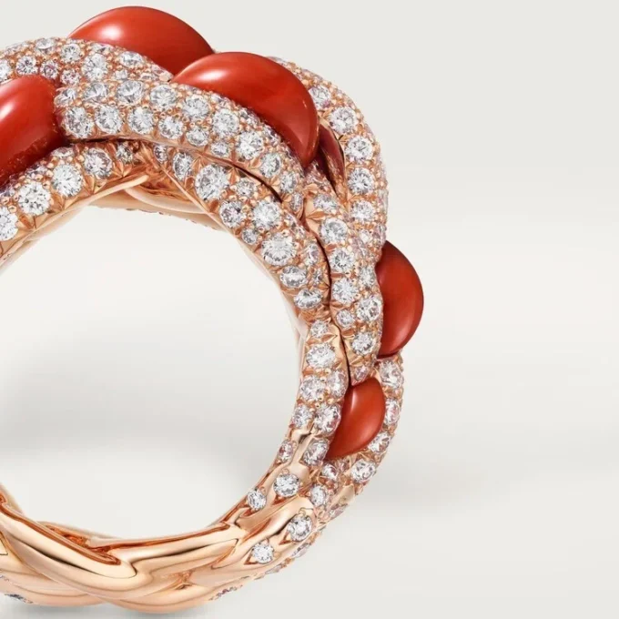Cartier Libre Tressage Ring, Coral