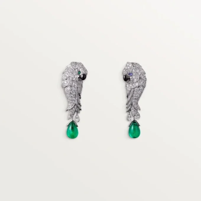 Faune Et Flore De Cartier Earrings, Emerald Drops, Paved Faune Et Flore De Cartier Earrings, Emerald Drops, Paved