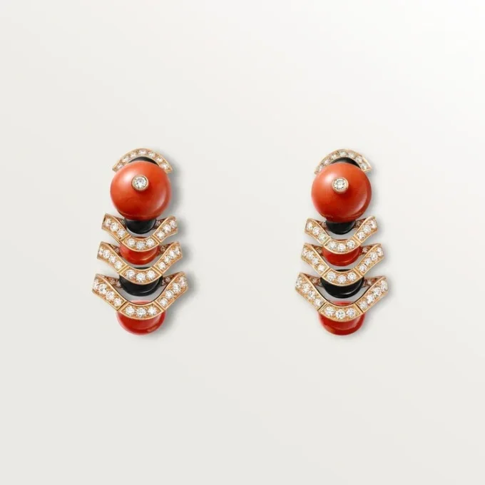 Geometrie & Contrastes Earrings, Coral, Paved Geometrie & Contrastes Earrings, Coral, Paved