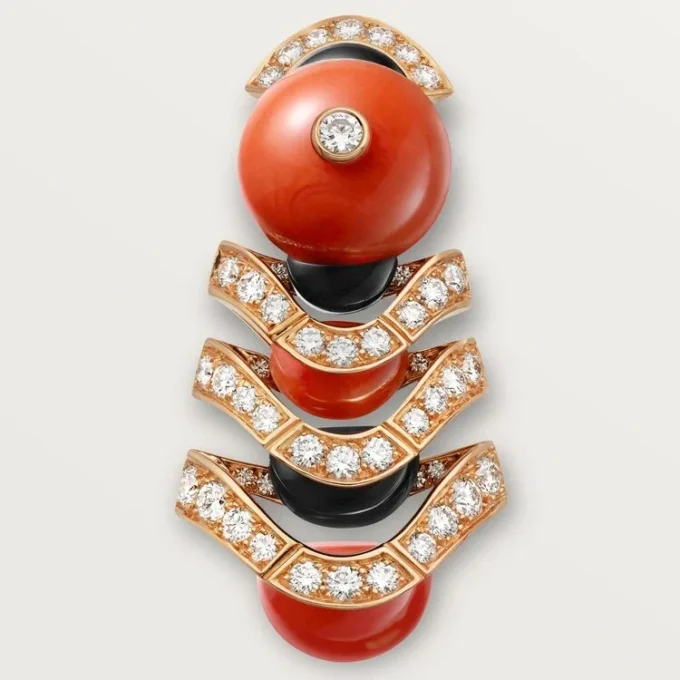 Geometrie & Contrastes Earrings, Coral, Paved Geometrie & Contrastes Earrings, Coral, Paved