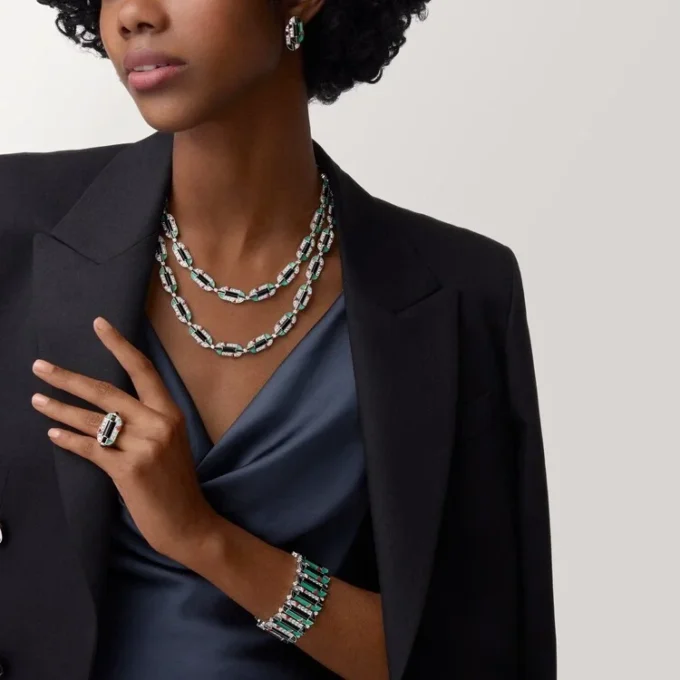 Geometrie & Contrastes Necklace, Chrysoprase, Multi-Wear, Paved
