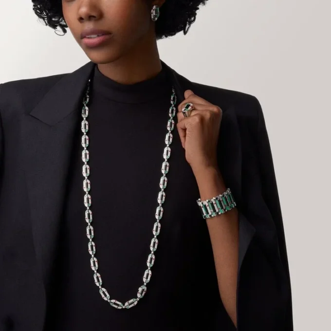 Geometrie & Contrastes Necklace, Chrysoprase, Multi-Wear, Paved