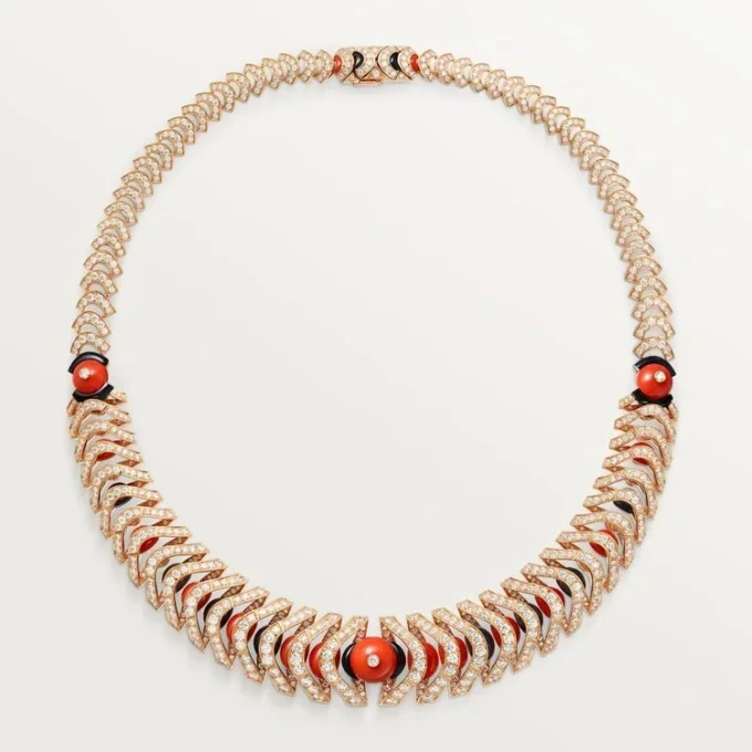Geometrie & Contrastes Necklace, Coral, Paved Geometrie & Contrastes Necklace, Coral, Paved