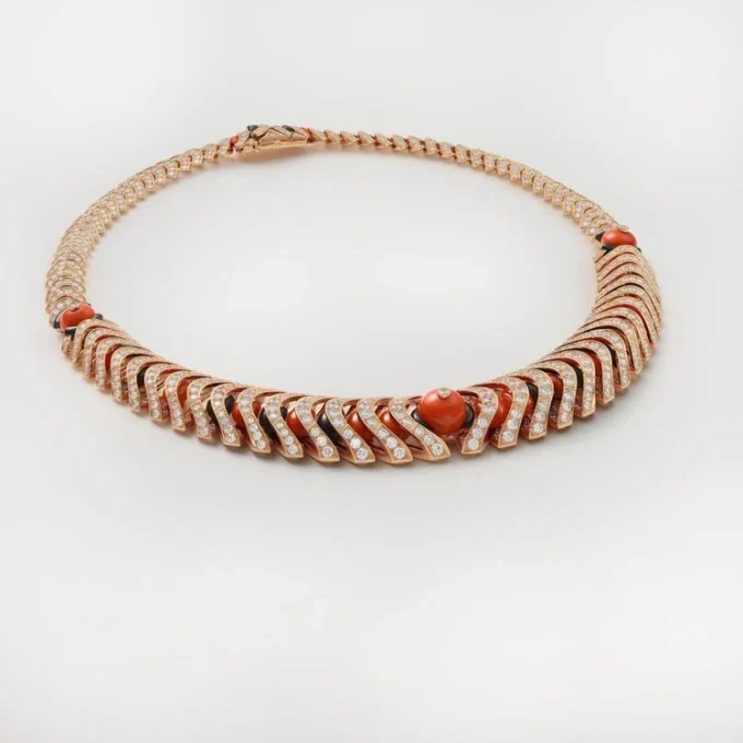 Geometrie & Contrastes Necklace, Coral, Paved Geometrie & Contrastes Necklace, Coral, Paved