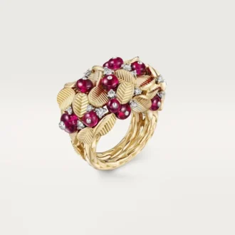 Grain De Cafe Ring, Rubellite, Semi-Paved