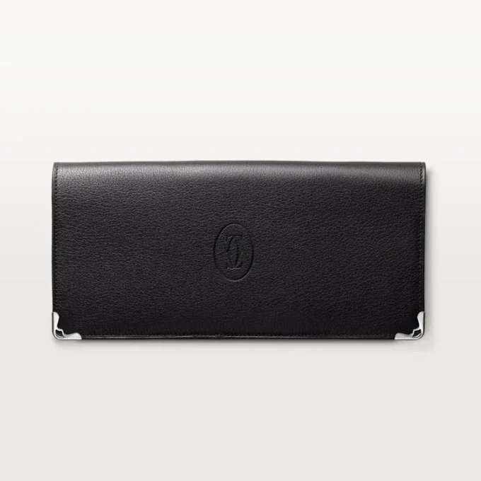 International Wallet with Gussets, Must De Cartier – Black Calfskin, Stainless Steel Finish – Cartier