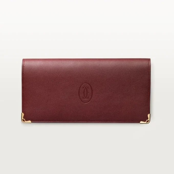 International Wallet with Gussets, Must De Cartier – Burgundy Calfskin, Golden Finish – Cartier
