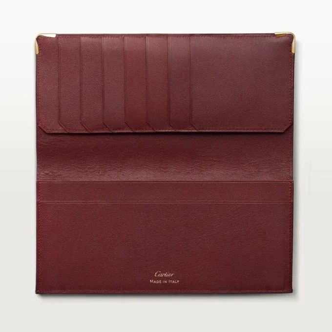 International Wallet with Gussets, Must De Cartier – Burgundy Calfskin, Golden Finish – Cartier