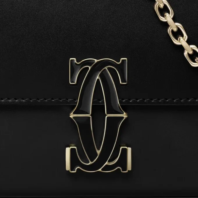 Mini Chain Bag, Double C De Cartier – Black Calfskin, Gold and Black Enamel Finish – Cartier