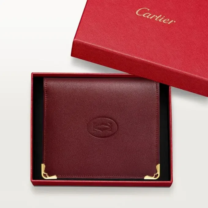 Multiple Wallet, Must De Cartier – Burgundy Calfskin, Golden Finish – Cartier
