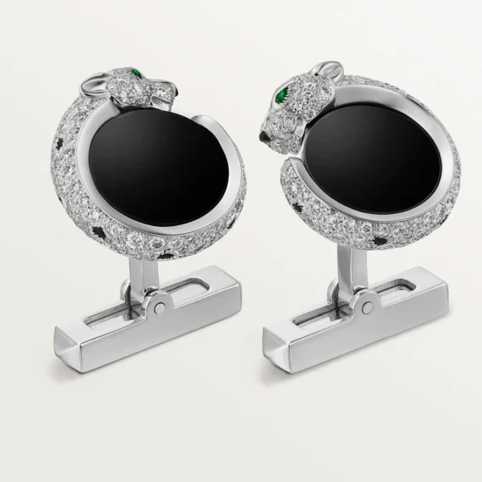 Panthere De Cartier Cufflinks – Rhodiumized White Gold, Diamonds, Emeralds, Onyx – Cartier