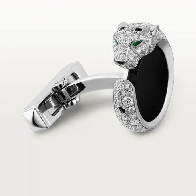 Panthere De Cartier Cufflinks – Rhodiumized White Gold, Diamonds, Emeralds, Onyx – Cartier