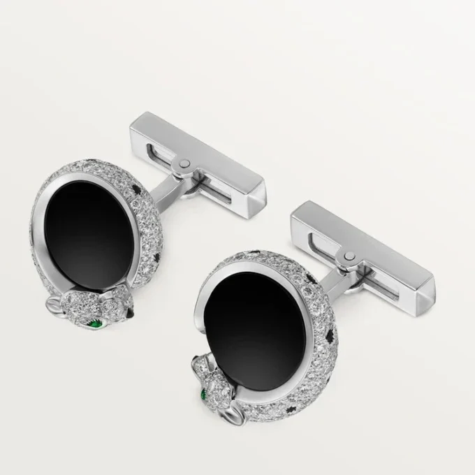 Panthere De Cartier Cufflinks – Rhodiumized White Gold, Diamonds, Emeralds, Onyx – Cartier