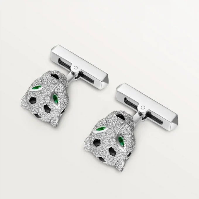 Panthere De Cartier Cufflinks – Rhodiumized White Gold, Diamonds, Emeralds, Onyx – Cartier
