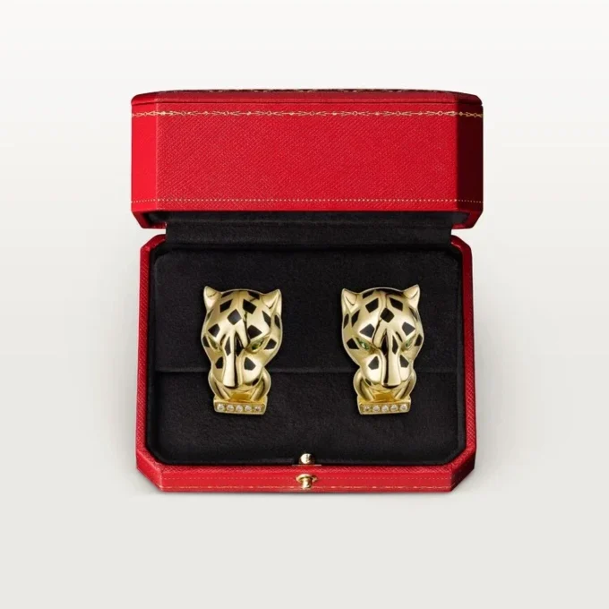 Panthere De Cartier Earrings – Yellow Gold, Lacquer, Diamonds, Tsavorite Garnets, Onyx – Cartier Panthere De Cartier Earrings – Yellow Gold, Lacquer, Diamonds, Tsavorite Garnets, Onyx – Cartier