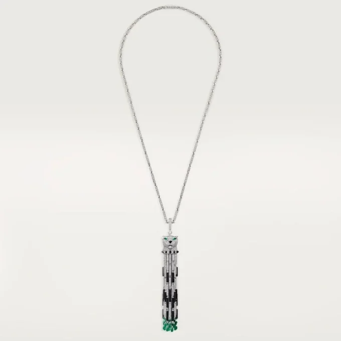 Panthere De Cartier Long Necklace, Emerald, Multi-Wear, Large Model, Paved