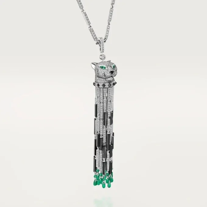 Panthere De Cartier Long Necklace, Emerald, Multi-Wear, Large Model, Paved