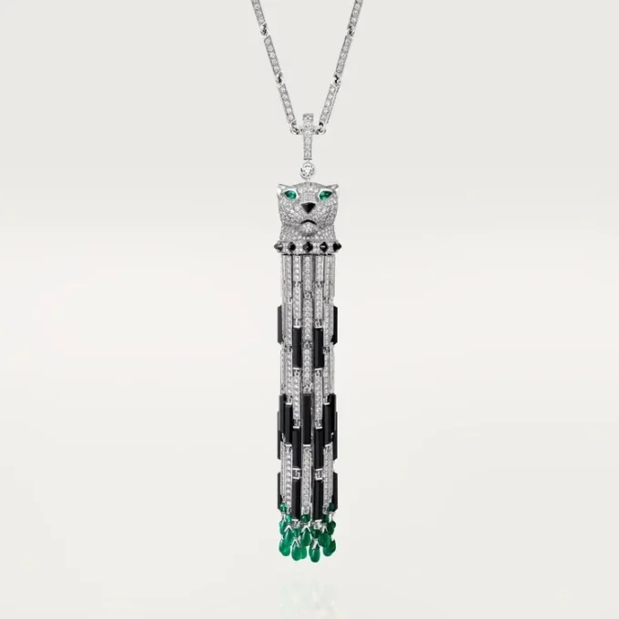 Panthere De Cartier Long Necklace, Emerald, Multi-Wear, Large Model, Paved