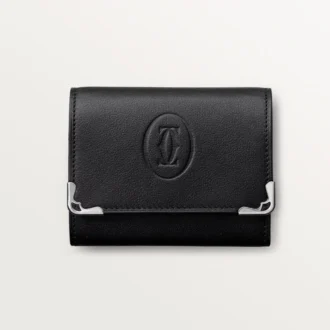 Square Coin Purse, Must De Cartier – Black Calfskin, Stainless Steel Finish – Cartier