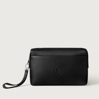 Square Pouch, Must De Cartier – Black Calfskin, Palladium Finish – Cartier
