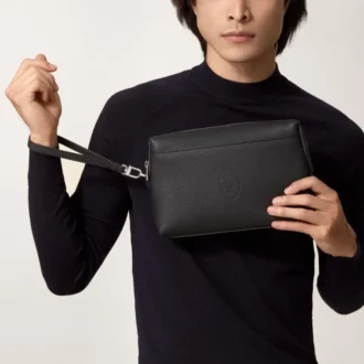 Square Pouch, Must De Cartier – Black Calfskin, Palladium Finish – Cartier
