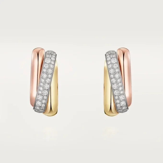 Trinity Earrings, Cushion-Shaped, Half-Paved Trinity Earrings, Cushion-Shaped, Half-Paved