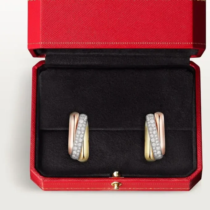 Trinity Earrings, Cushion-Shaped, Half-Paved Trinity Earrings, Cushion-Shaped, Half-Paved