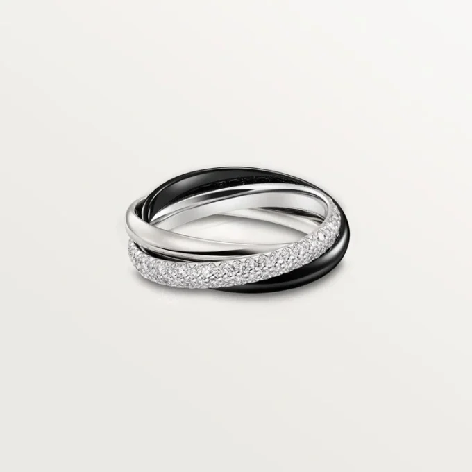 Trinity Ring, Ceramic, Small Model, Half-Paved