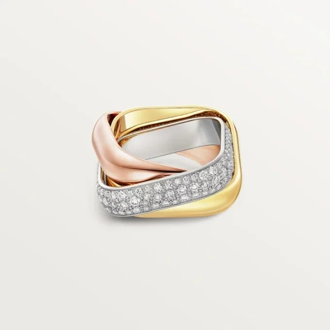 Trinity Ring, Cushion-Shaped, Large Model, Half-Paved Trinity Ring, Cushion-Shaped, Large Model, Half-Paved