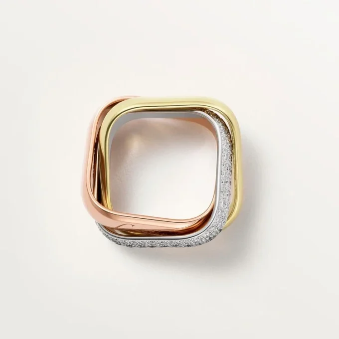 Trinity Ring, Cushion-Shaped, Large Model, Half-Paved Trinity Ring, Cushion-Shaped, Large Model, Half-Paved