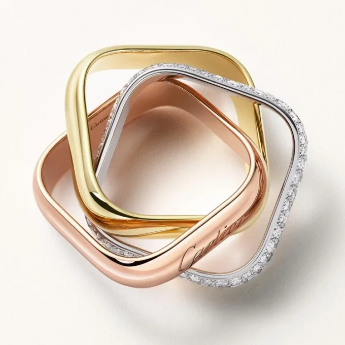 Trinity Ring, Cushion-Shaped, Large Model, Half-Paved Trinity Ring, Cushion-Shaped, Large Model, Half-Paved