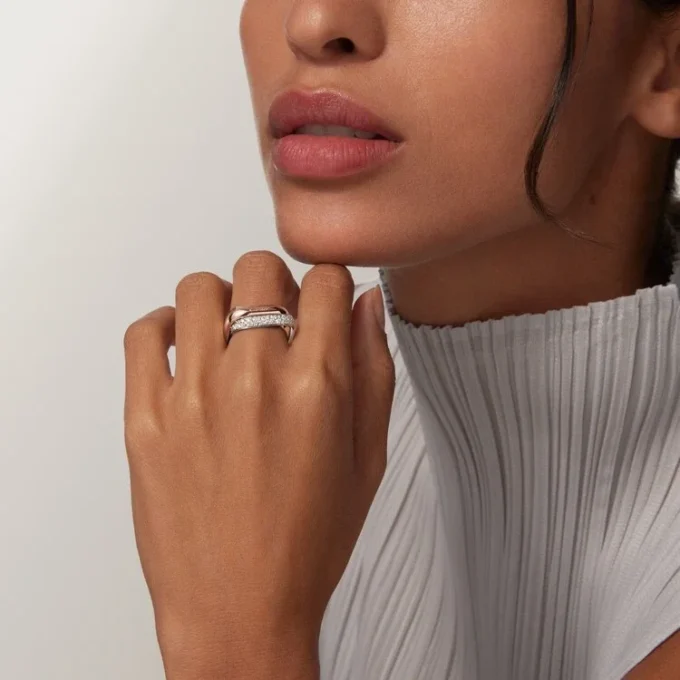 Trinity Ring, Cushion-Shaped, Medium Model, Half-Paved