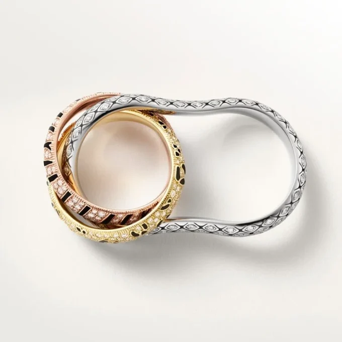 Trinity Two-Finger Ring, Lacquer, Paved
